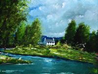 ANGLING AT THE MEANDERING RIVER by Sean Lorinyenko at Ross's Online Art Auctions