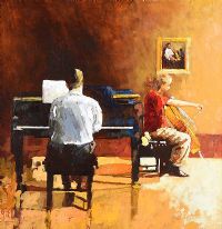 PIANIST & CELLO PLAYER REHEARSING, NATIONAL CONCERT HALL by Gordon Elliott at Ross's Online Art Auctions