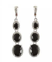 SILVER-TONE ONYX AND CRYSTAL DROP EARRINGS at Ross's Online Art Auctions