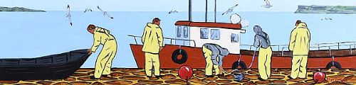 BALLYCASTLE FISHERMEN by Ronald Keefer at Ross's Online Art Auctions
