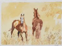 TWO HORSES GRAZING by Desmond Kinney at Ross's Online Art Auctions