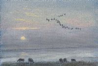 GEESE FLYING AT DUSK by James Manley RUA at Ross's Online Art Auctions