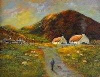 THE PATH TO THE COTTAGES by Padraig Curran at Ross's Online Art Auctions