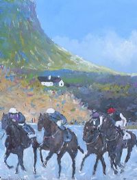 RACING BENEATH BENBULBEN MOUNTAIN, SLIGO by Sean Lorinyenko at Ross's Online Art Auctions