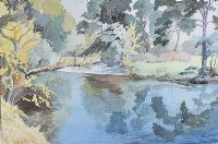 REFLECTIONS ABOVE THE WEIR by Joan Webb at Ross's Online Art Auctions