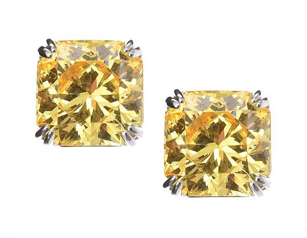 14K Yellow Gold Round Canary Yellow Diamond Stud Earrings 12ct 004843