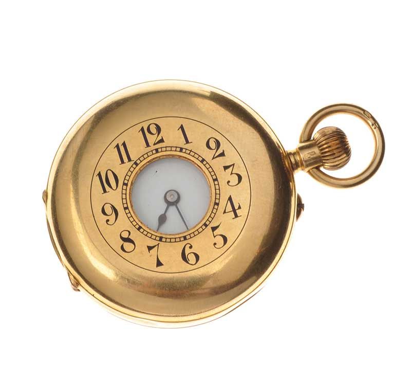 18CT GOLD LADY'S HALF-HUNTER POCKET WATCH