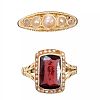 TWO GOLD RINGS WITH SEED PEARL AND GARNET at Ross's Online Art Auctions