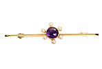ANTIQUE 9CT GOLD AMETHYST AND SEED PEARL BAR BROOCH at Ross's Online Art Auctions