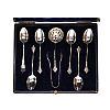 CASED STERLING SILVER SPOONS, SIFTER & TONG SET at Ross's Online Art Auctions