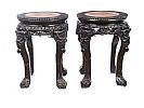 PAIR OF ANTIQUE CHINESE CHERRY WOOD PLANT STANDS at Ross's Online Art Auctions