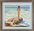 FEMALE NUDE BATHER ON THE ROCKS by A. Lynop at Ross's Online Art Auctions